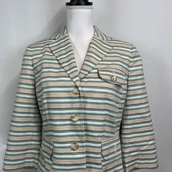 Ann Taylor Loft Blazer Jacket size 8 Blue Olive Khaki Pockets Casual Career Slim - Picture 2 of 7